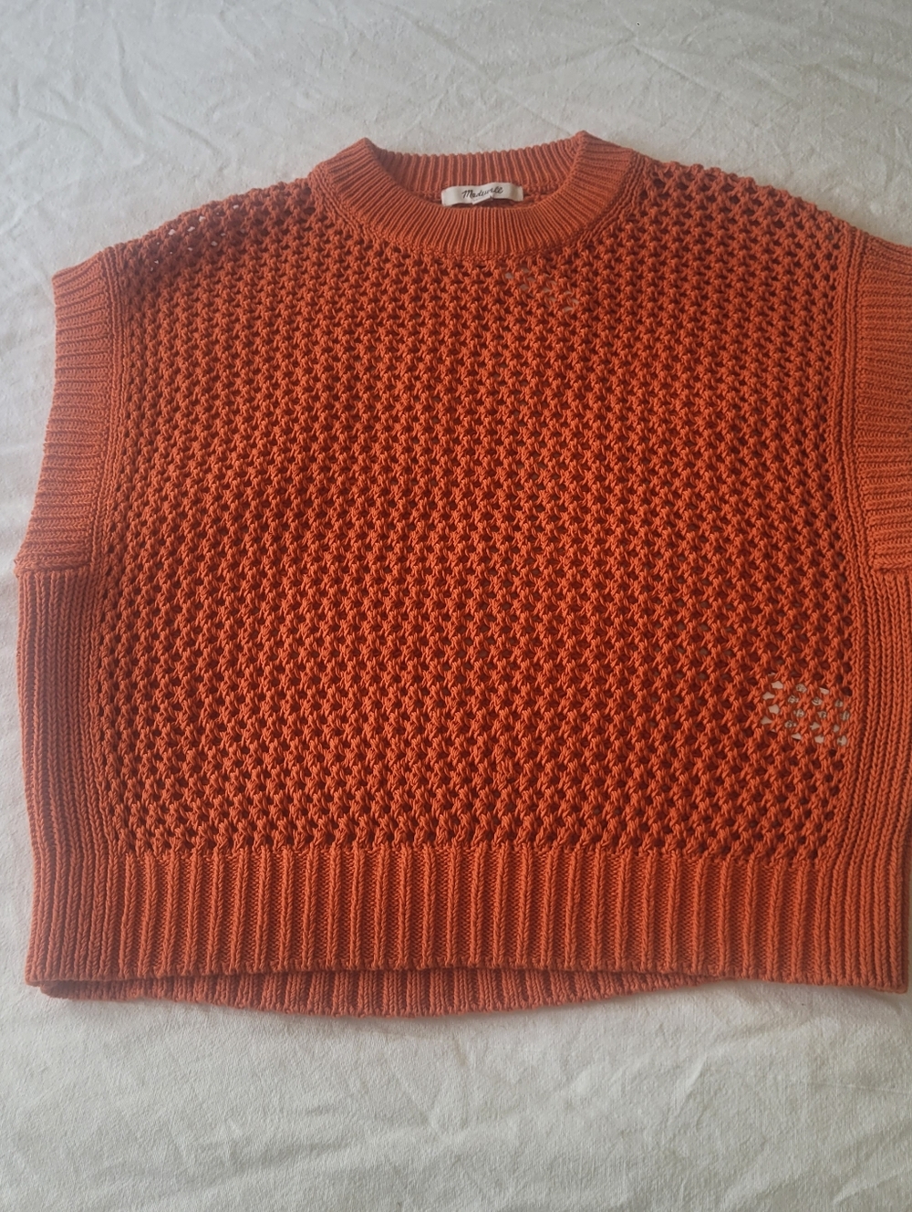 Madewell Sweater Vest Womens Open Knit Cropped Burnt Orange XS Indie NWT Preppy